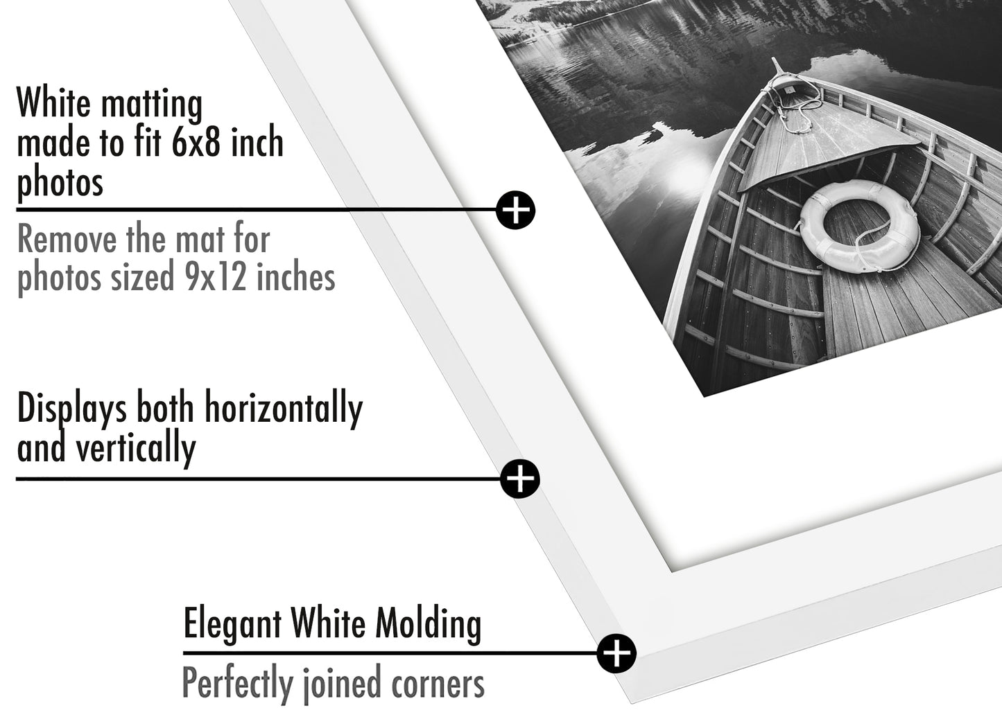 Picture Frame - Set of 2 - with Mat or Without Mat - Plexiglass Cover and Hanging Hardware included