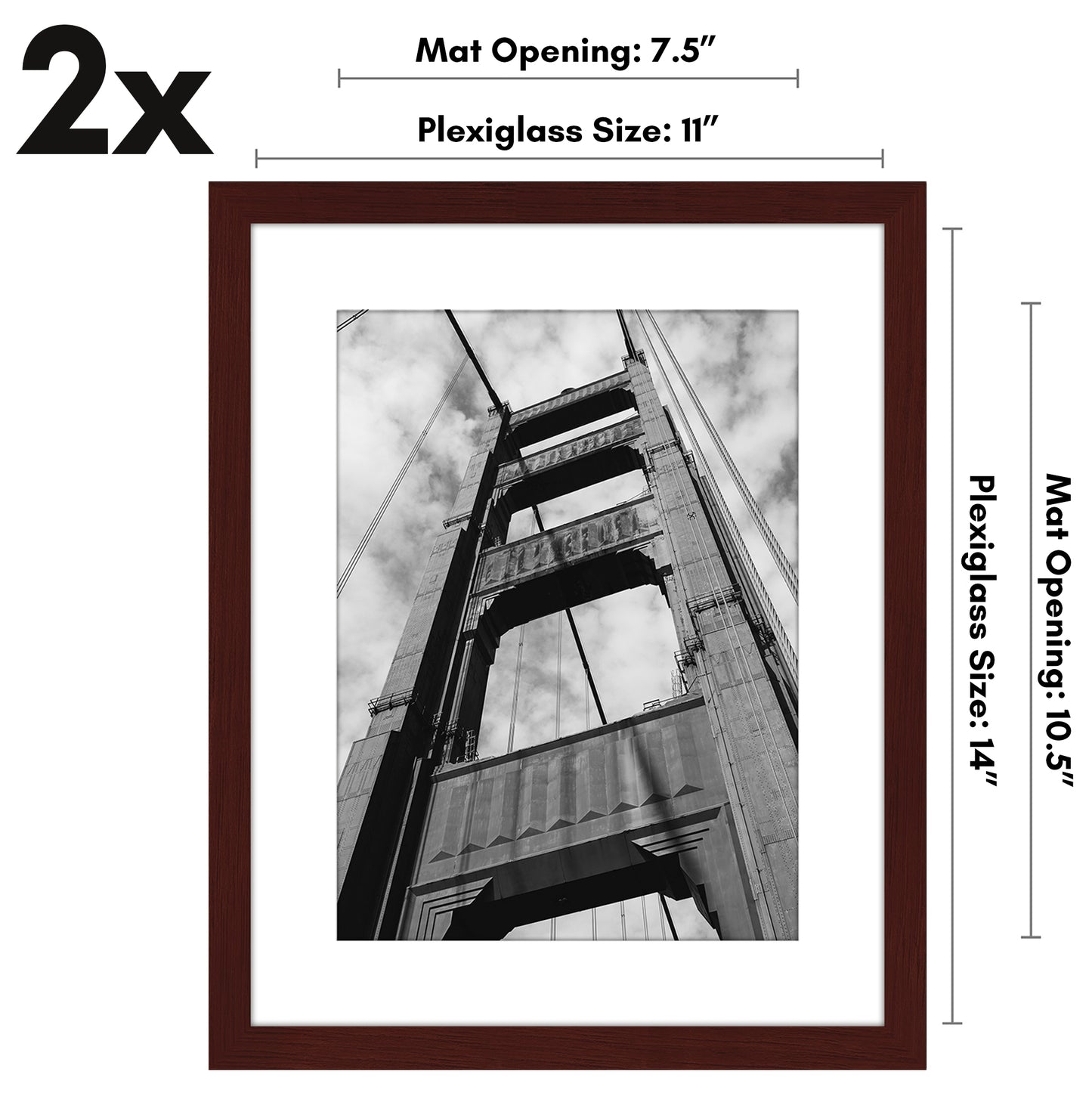 Picture Frame - Set of 2 - with Mat or Without Mat - Plexiglass Cover and Hanging Hardware included