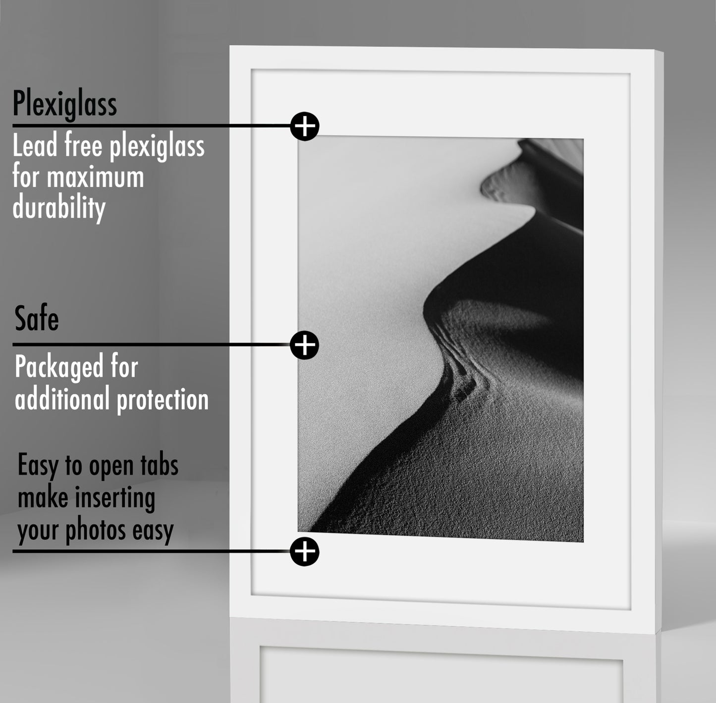 Picture Frame - Set of 2 - with Mat or Without Mat - Plexiglass Cover and Hanging Hardware included