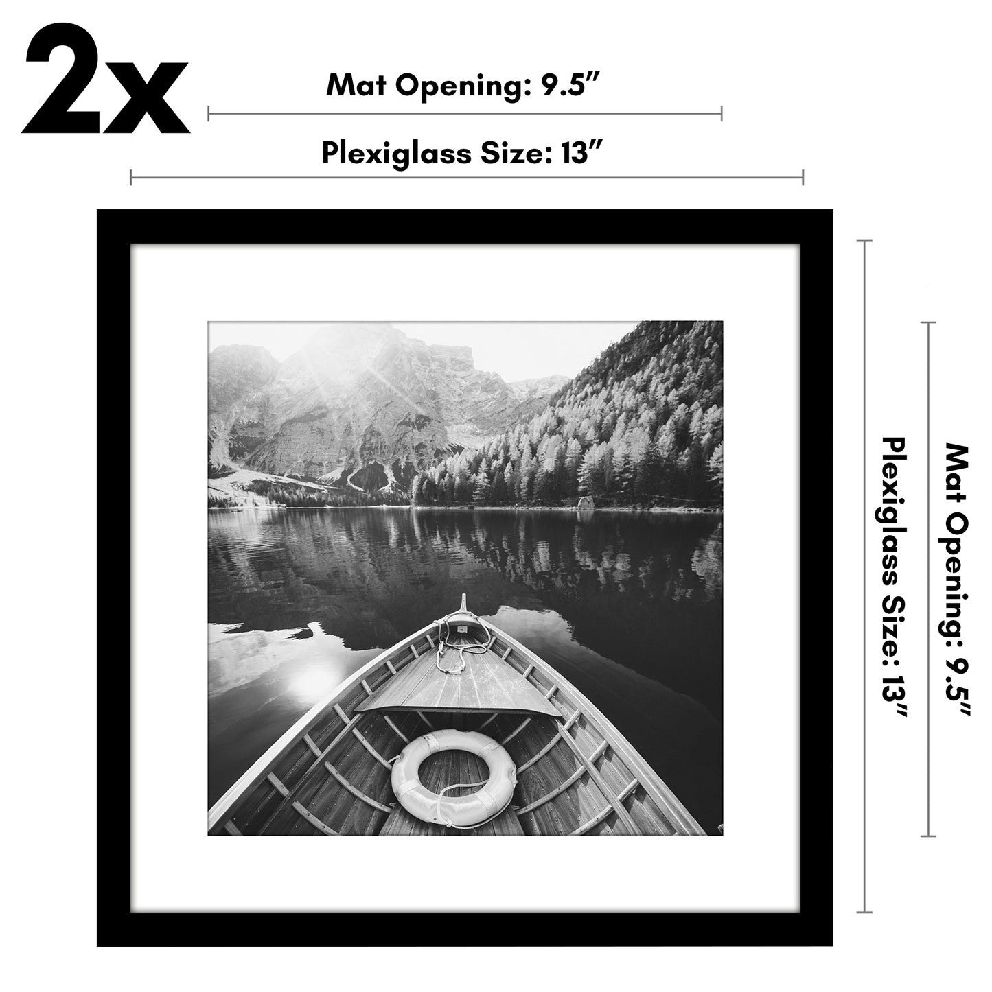 Picture Frame - Set of 2 - with Mat or Without Mat - Plexiglass Cover and Hanging Hardware included