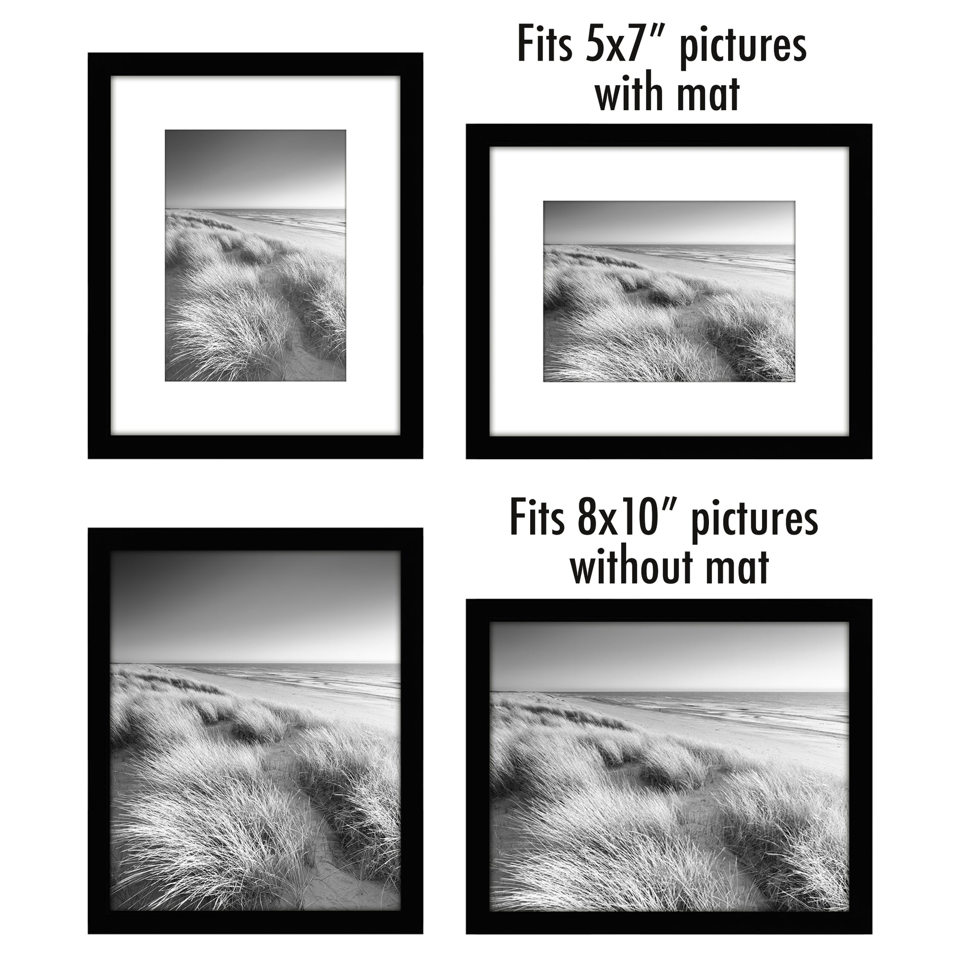Americanflat 5 Pack of 8x10 Frames with 5x7 Mat - Plexiglass Cover - White, Size: 8 inch x 10 inch