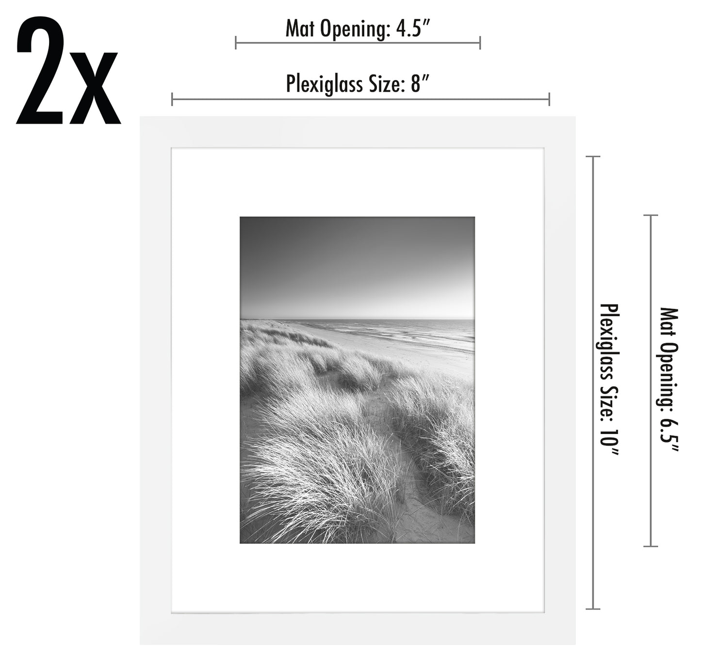 Picture Frame - Set of 2 - with Mat or Without Mat - Plexiglass Cover and Hanging Hardware included