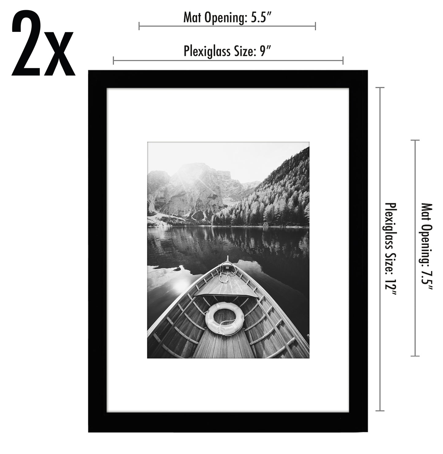 Picture Frame - Set of 2 - with Mat or Without Mat - Plexiglass Cover and Hanging Hardware included