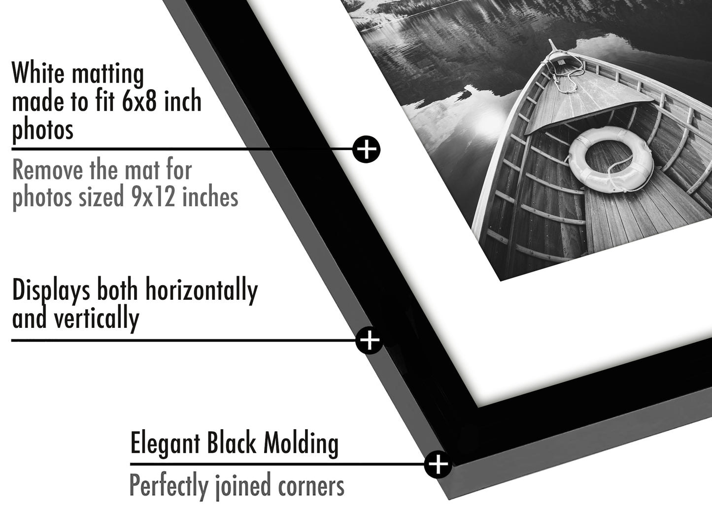 Picture Frame - Set of 2 - with Mat or Without Mat - Plexiglass Cover and Hanging Hardware included