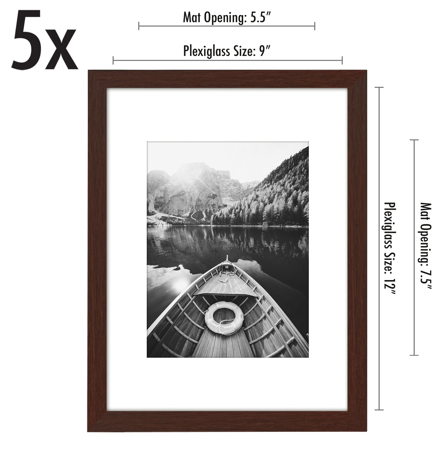 5 Pack - Gallery Wall Picture Frame | Choose Size and Color