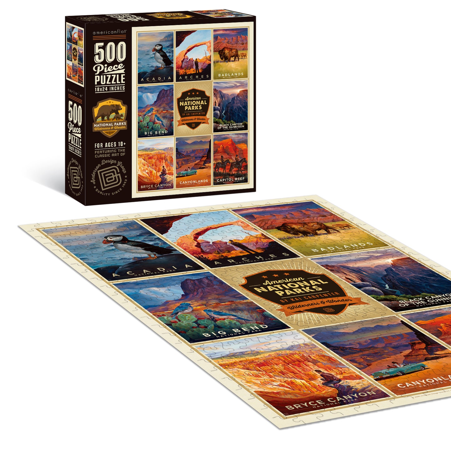 500 Piece Jigsaw Puzzle, 18x24 Inches, "American National Parks 1" Art by Anderson Design Group - Americanflat