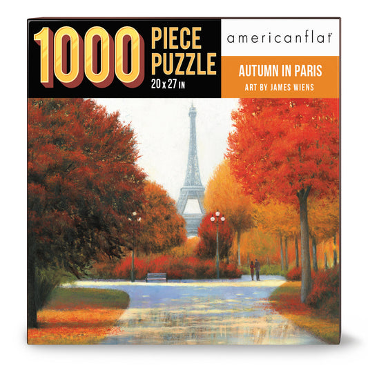 1000 Piece Jigsaw Puzzle, 20x27 Inches, Autumn In Paris Couple, Artwork by James Wiens