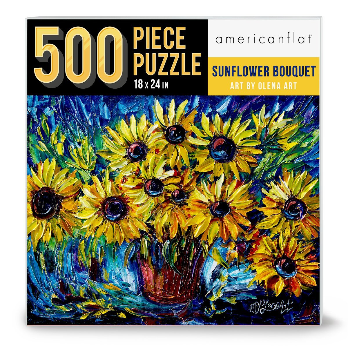 500 Piece Jigsaw Puzzle, 18x24 Inches, "Sunflowers" Artwork by OLena Art - Jigsaw Puzzle - Americanflat
