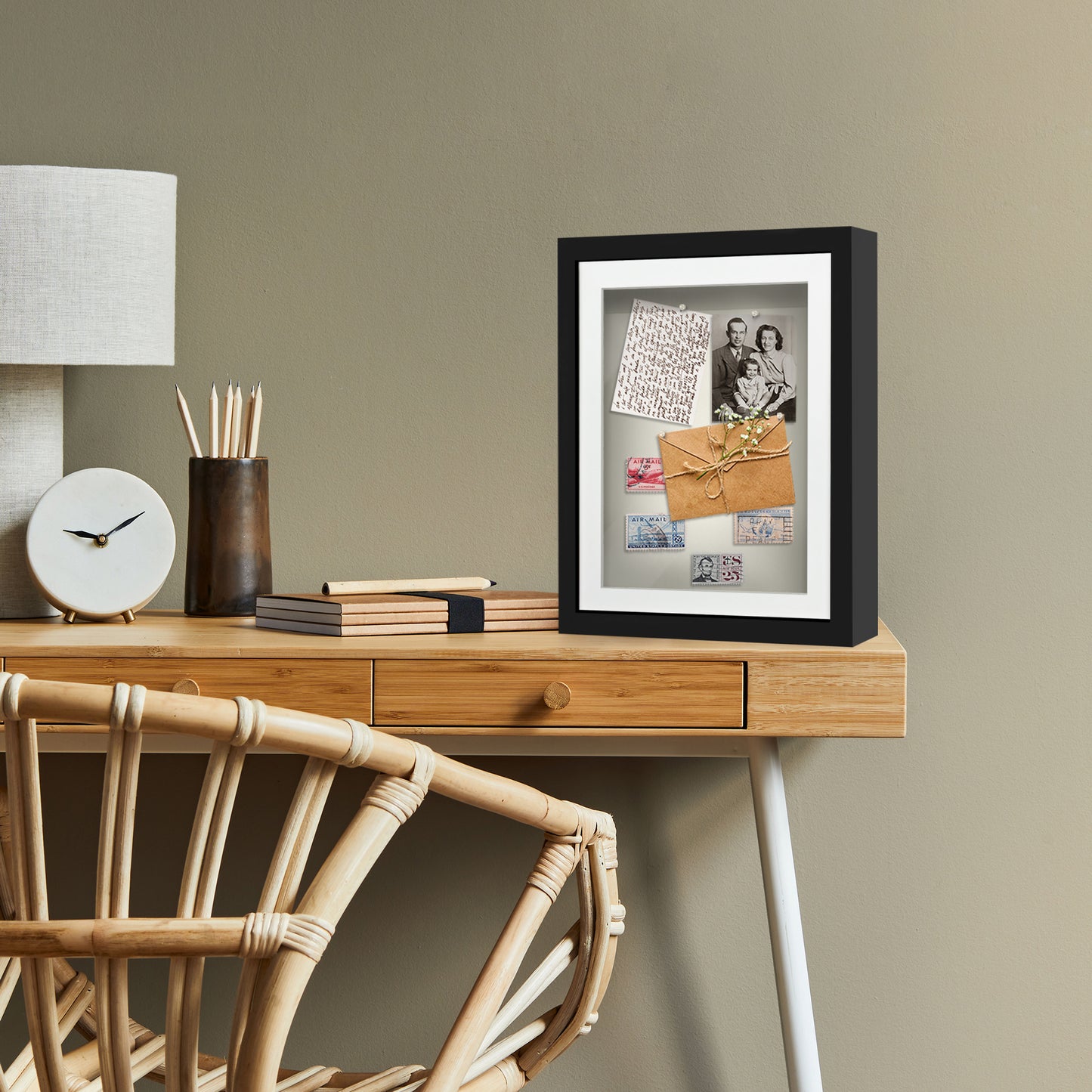 Shadow Box Frame with Mat and Soft Linen Back - Small Shadow Box Frame with Engineered Wood