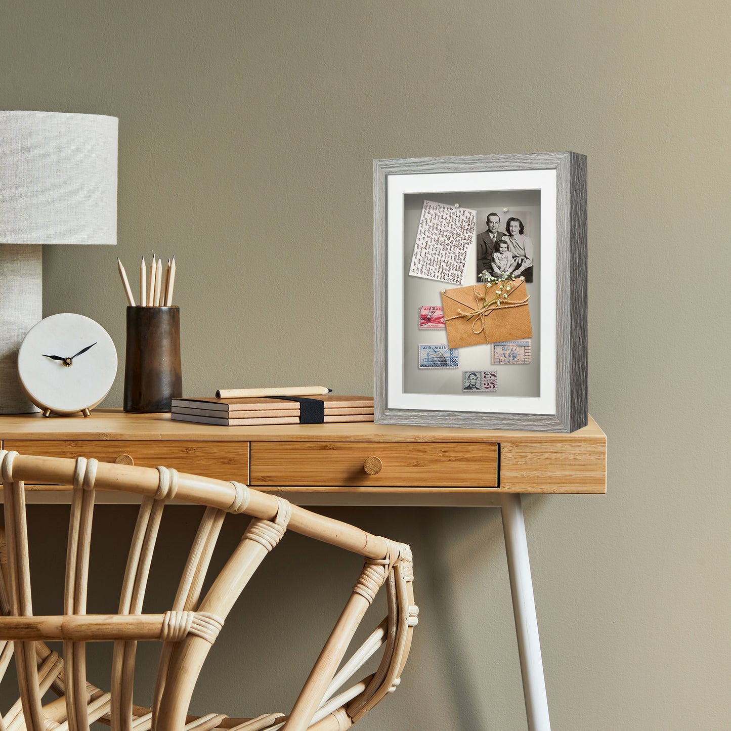 Shadow Box Frame with Mat and Soft Linen Back - Small Shadow Box Frame with Engineered Wood