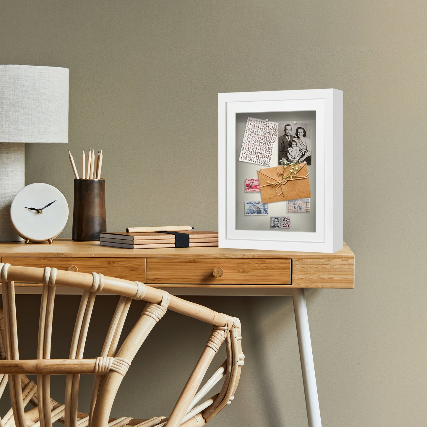 Shadow Box Frame with Mat and Soft Linen Back - Small Shadow Box Frame with Engineered Wood