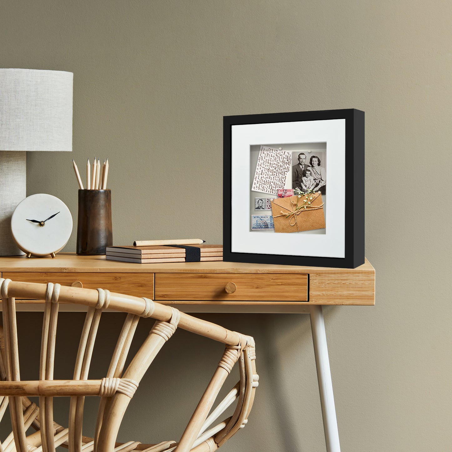 Shadow Box Frame with Mat and Soft Linen Back - Small Shadow Box Frame with Engineered Wood