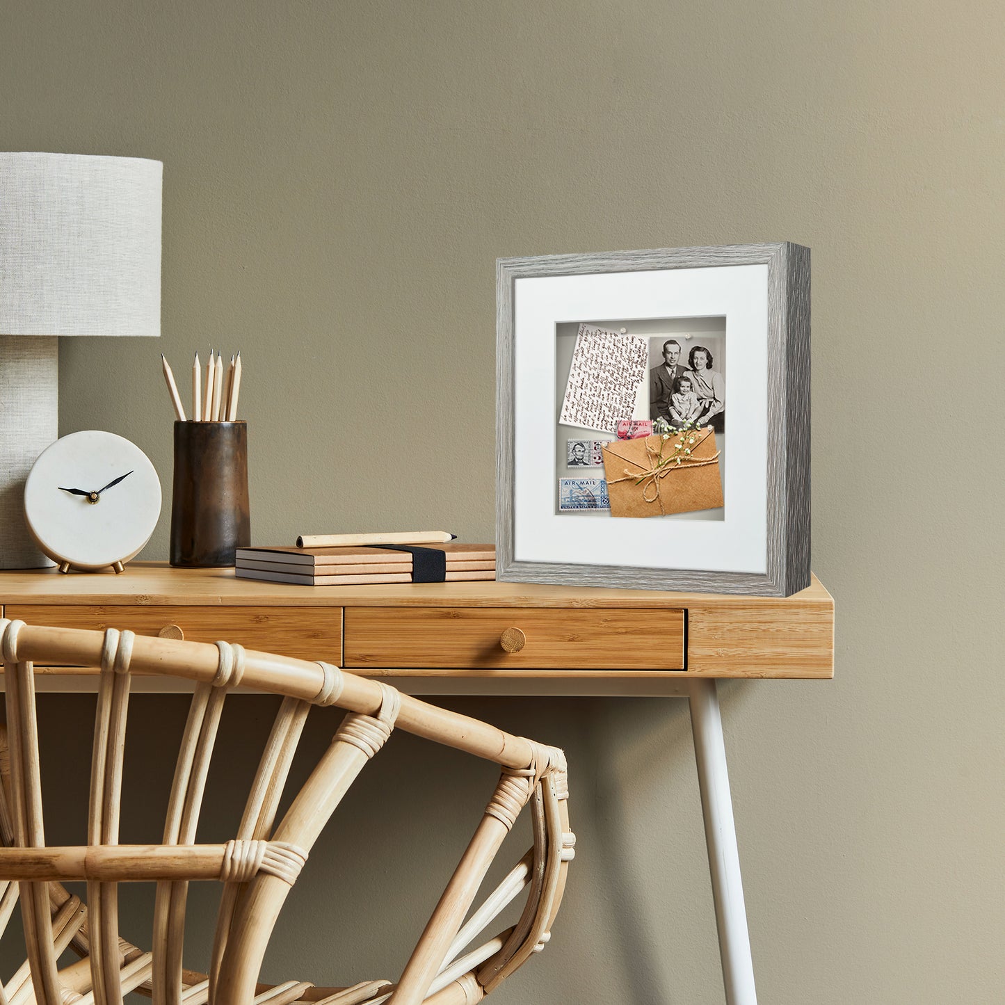 Shadow Box Frame with Mat and Soft Linen Back - Small Shadow Box Frame with Engineered Wood