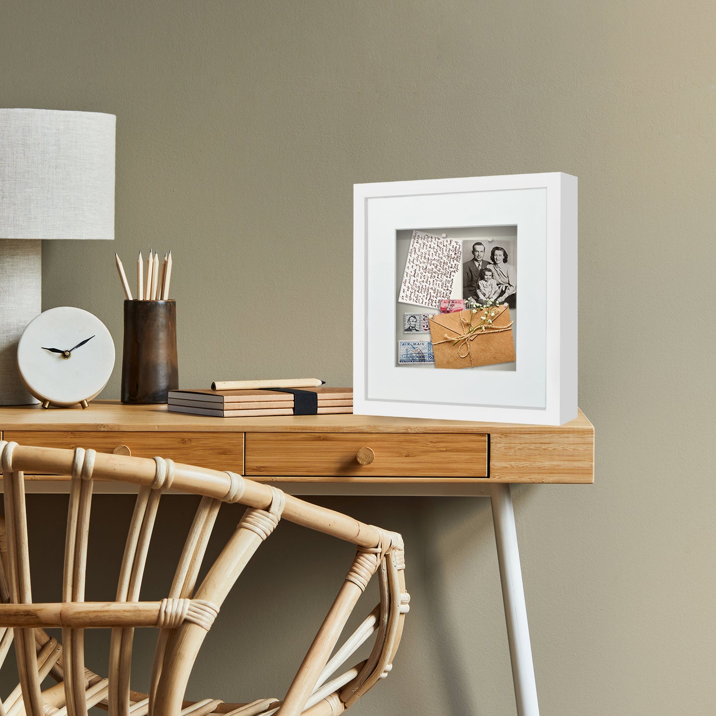 Shadow Box Frame with Mat and Soft Linen Back - Small Shadow Box Frame with Engineered Wood