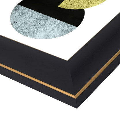 Modern Warm Geometric Abstract Shapes - 6 Piece Black & Gold Framed Gallery Art Set