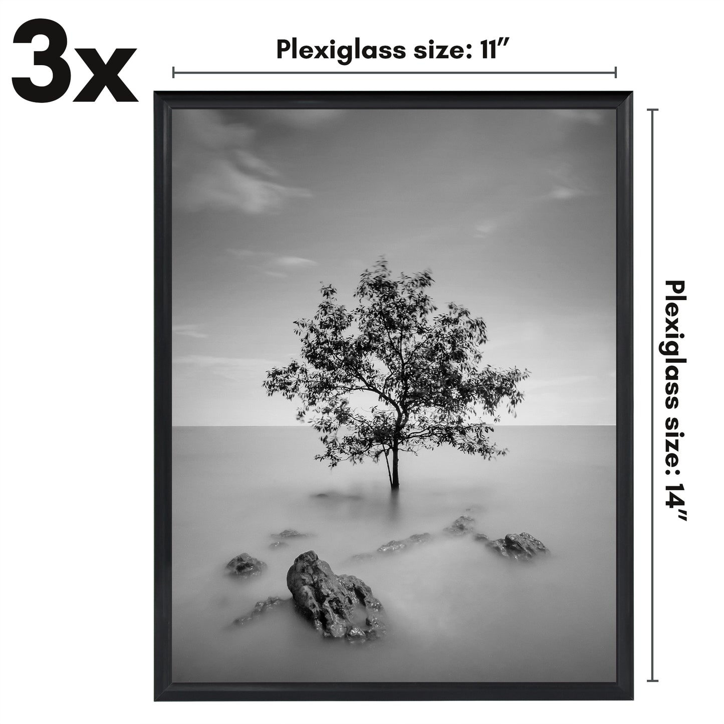 3 Pack - Black Poster Frame with Slimline Molding | Choose Size