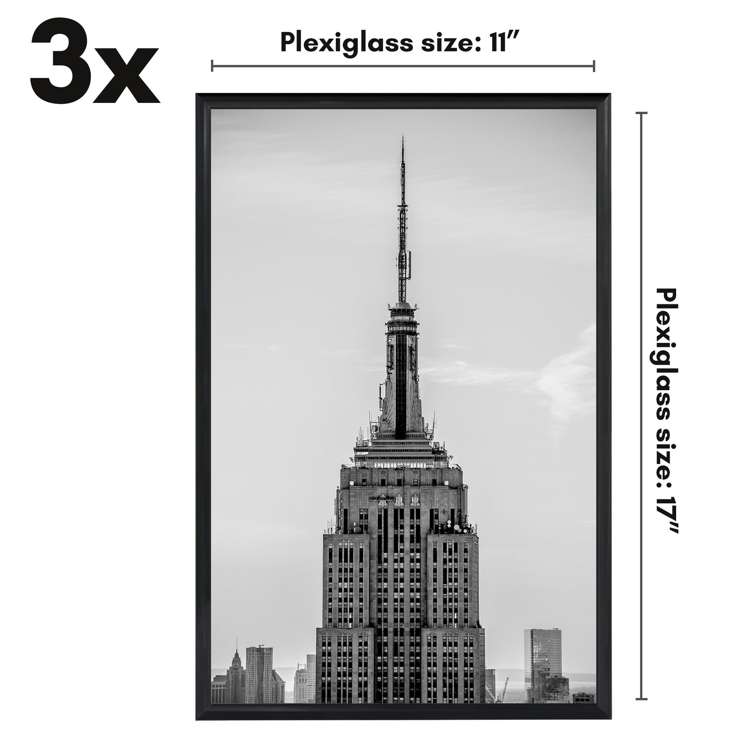 3 Pack - Black Poster Frame with Slimline Molding | Choose Size