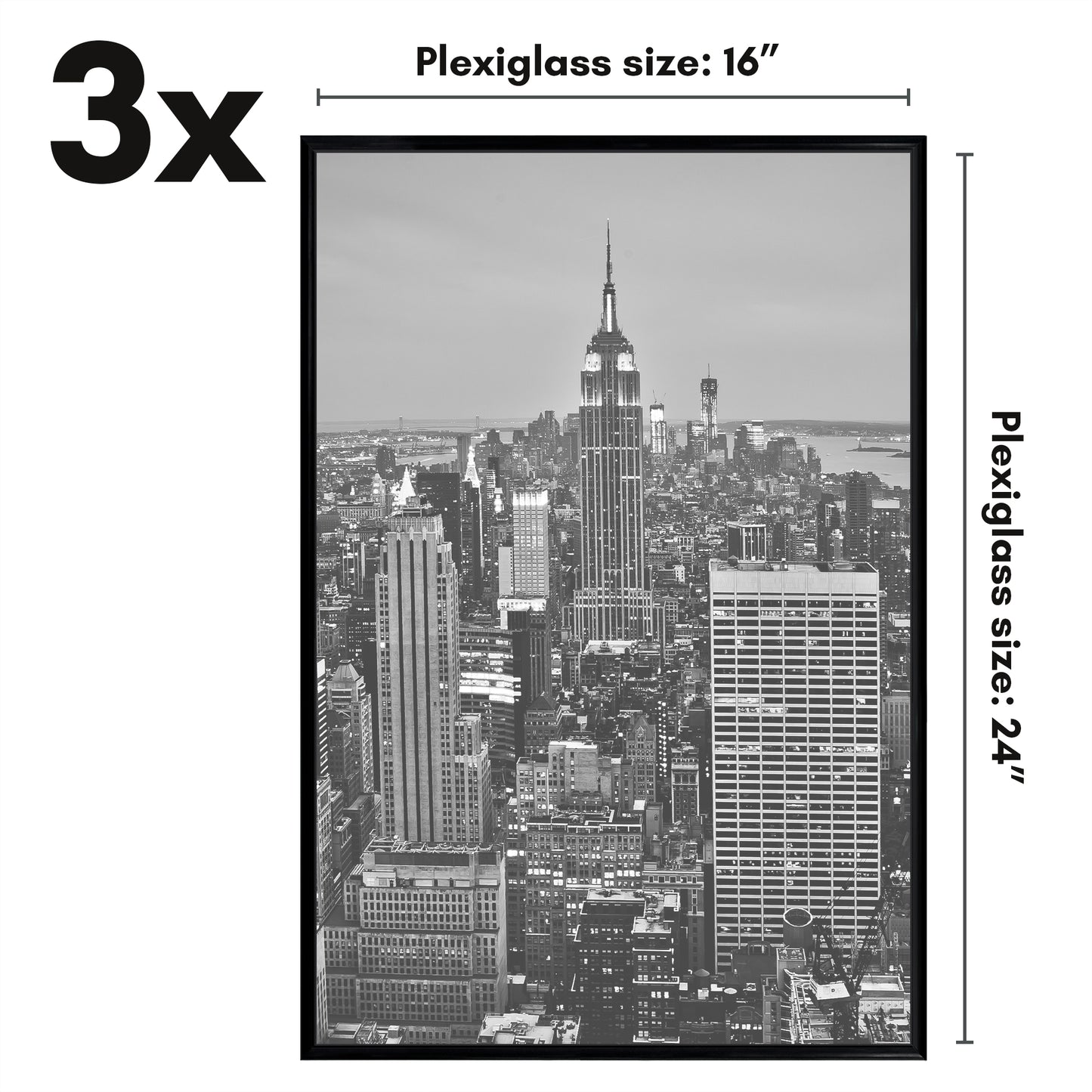 3 Pack - Black Poster Frame with Slimline Molding | Choose Size