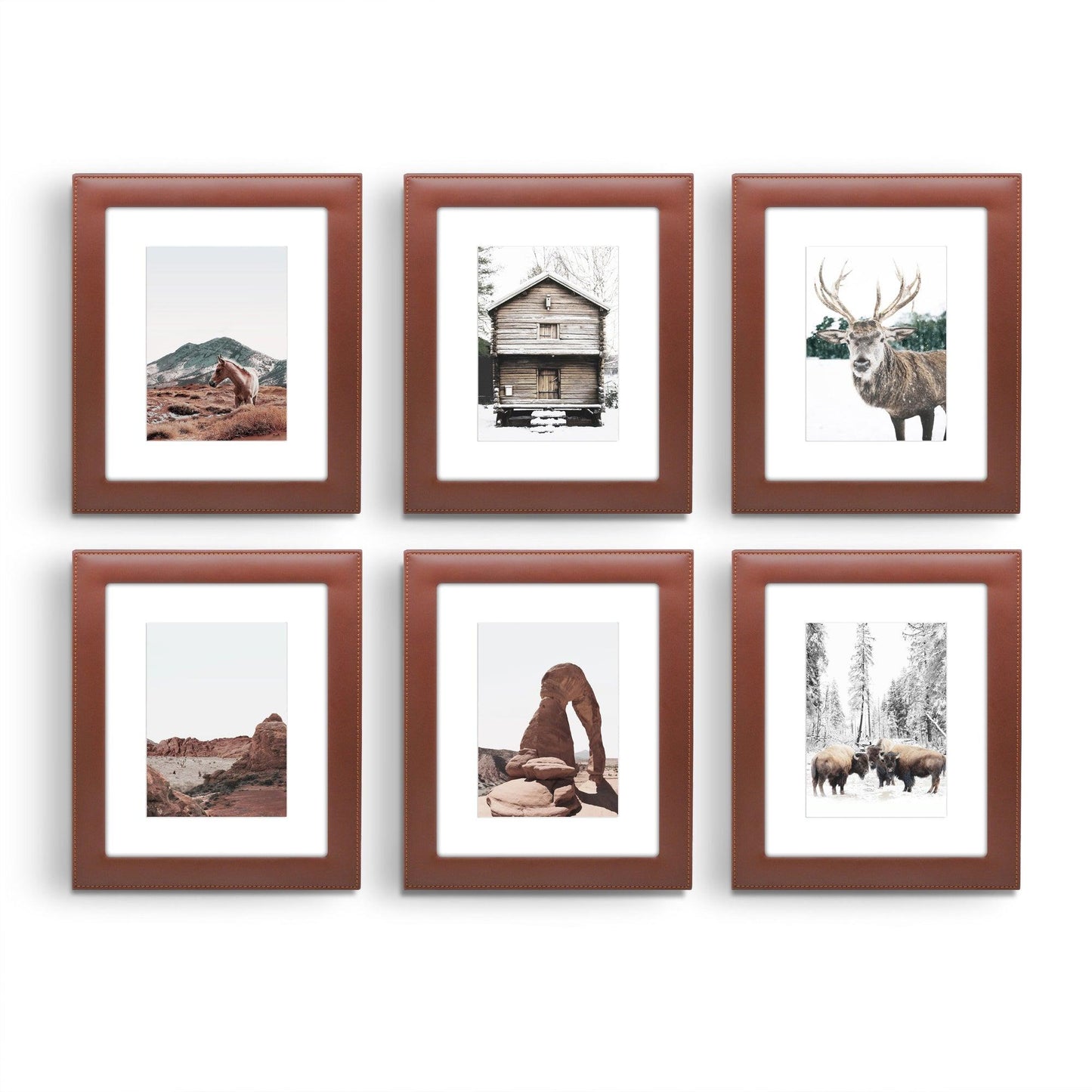 Snowy Mountain Arches National Park - 6 Piece Brown Framed Gallery Art Set