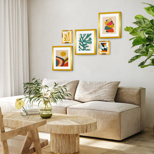 Abstract Matisse in Golden - 5 Piece Gold Framed Gallery Art Set