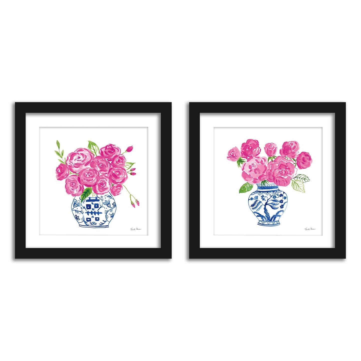  Roses On White Bathroom Wall Art - Set of 2 Framed Prints by Wild Apple