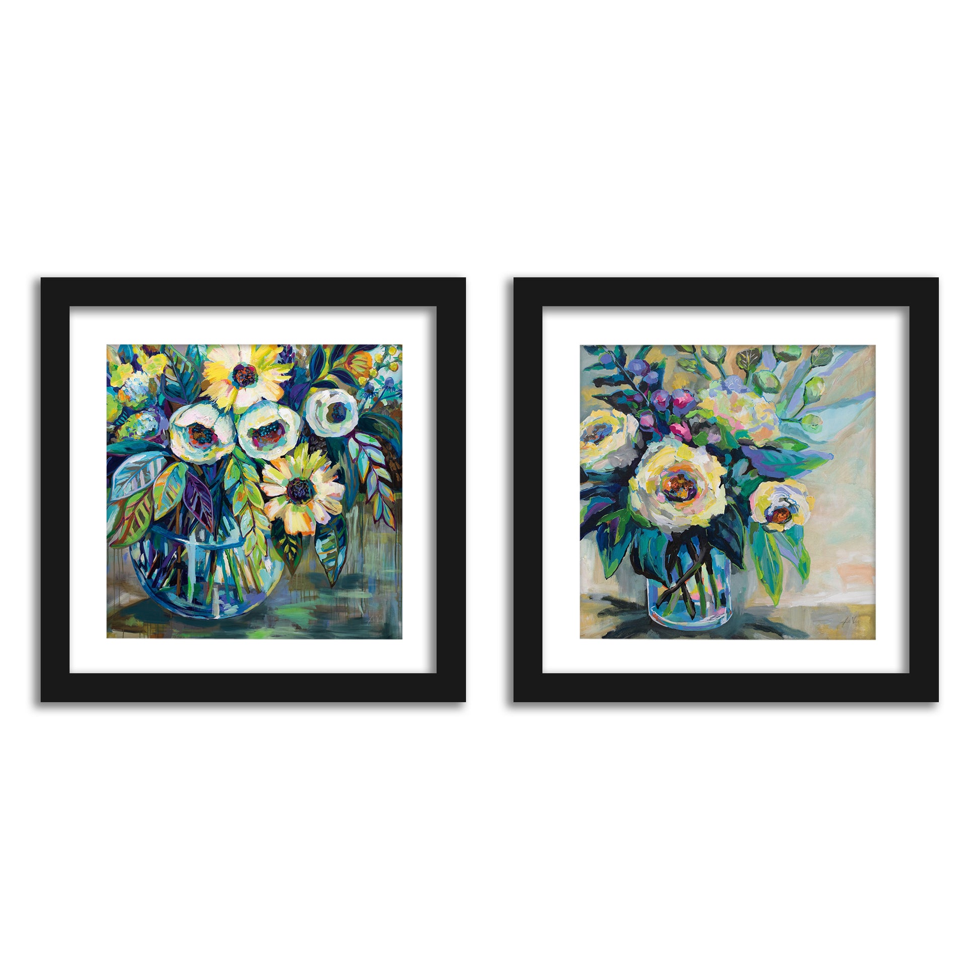  Floral Impressionism Bathroom Wall Art - Set of 2 Framed Prints by Wild Apple
