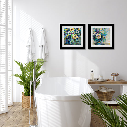 Floral Impressionism Bathroom Wall Art - Set of 2 Framed Prints by Wild Apple - Americanflat