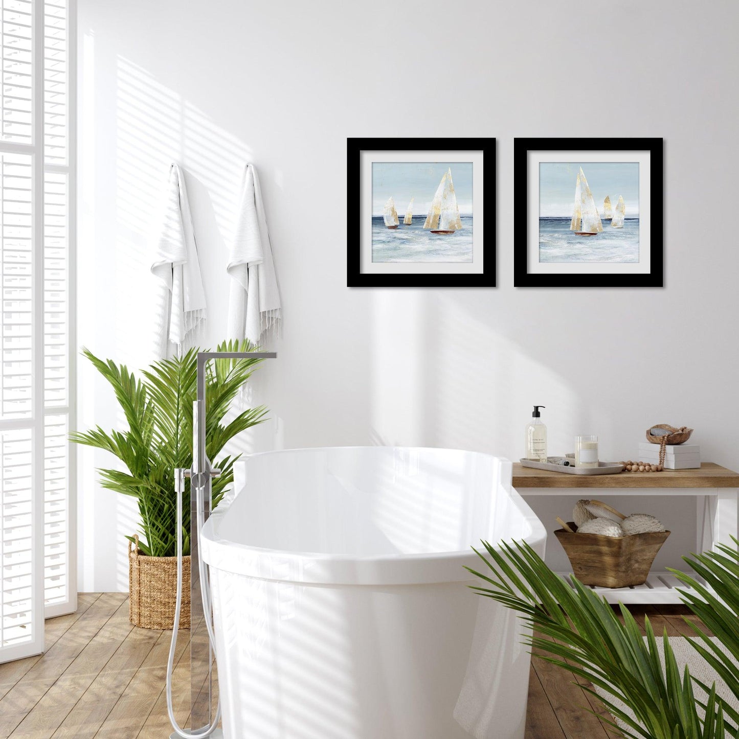 Sailboat Breeze Bathroom Wall Art - Set of 2 Framed Prints by PI Creative - Americanflat