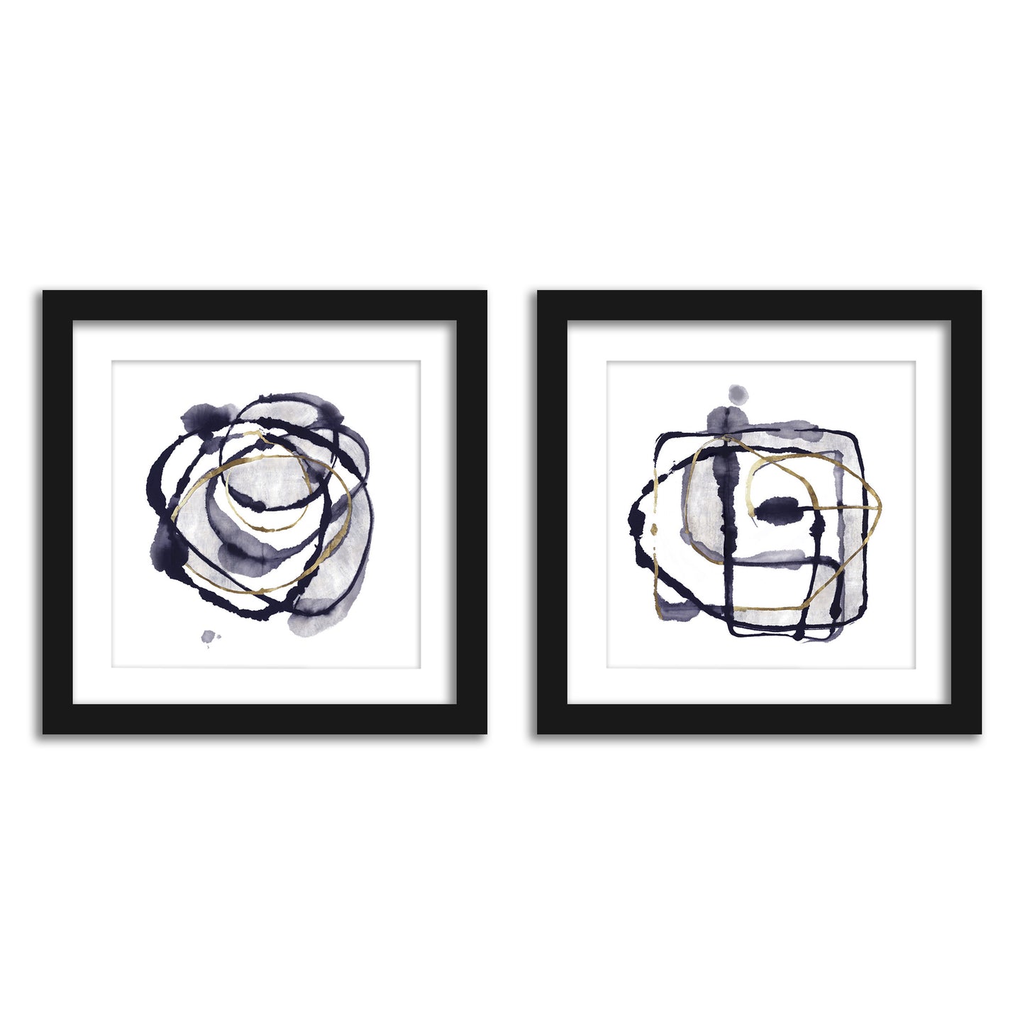 Minimalist Abstract Ink Bathroom Wall Art - Set of 2 Framed Prints by PI Creative