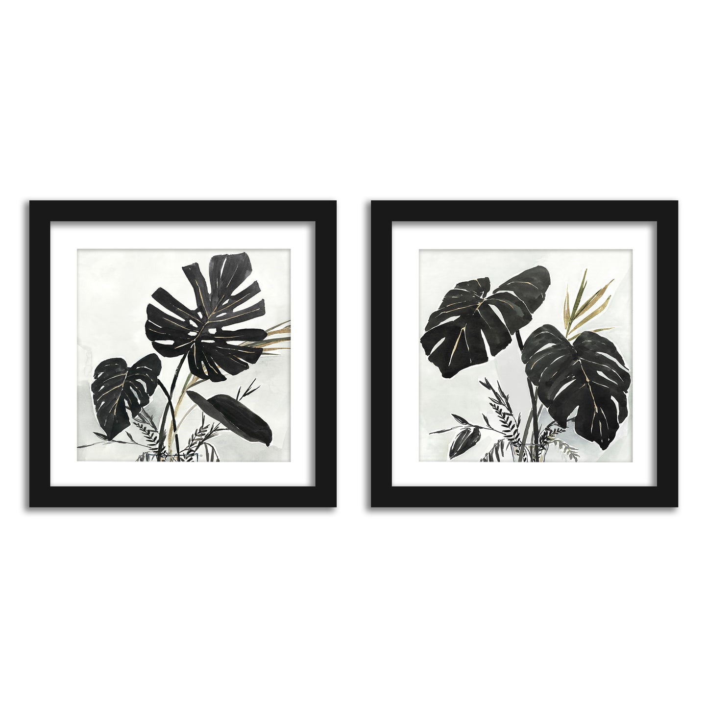  Black Monstera Leaves Bathroom Wall Art - Set of 2 Framed Prints by PI Creative