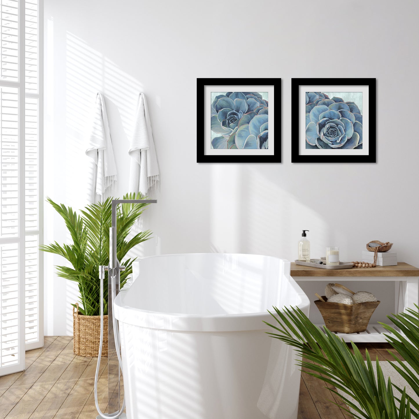 Blue Succulent Study Bathroom Wall Art - Set of 2 Framed Prints by PI Creative - Americanflat