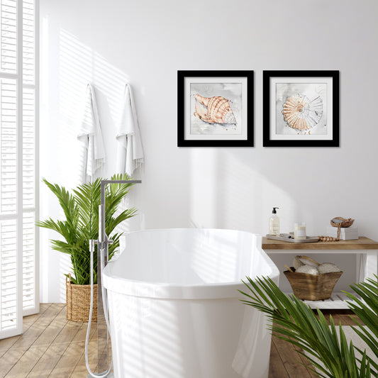 Neutral Shells Bathroom Wall Art - Set of 2 Framed Prints by PI Creative - Americanflat