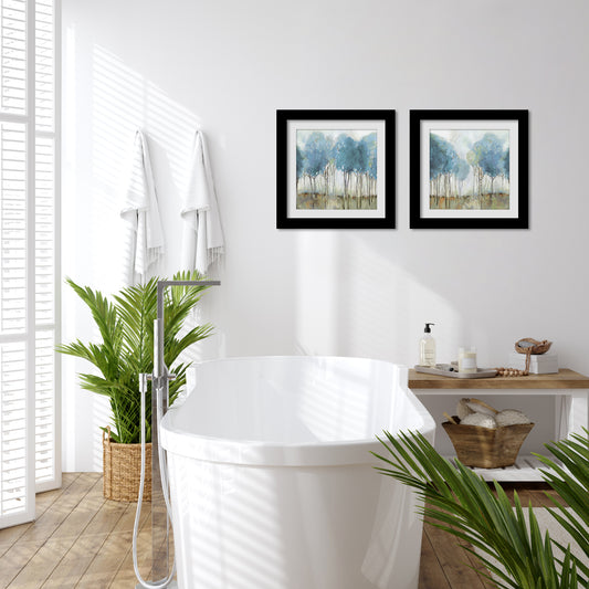 Indigo Forest Bathroom Wall Art - Set of 2 Framed Prints by PI Creative - Americanflat
