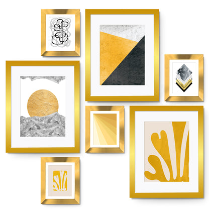 Mid-Century-Modern-Gold-Abstract--7-Piece-Mix-&-Match-Framed-Wall-Art-Set