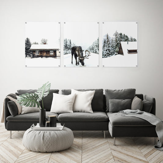 (Set of 3) Triptych Wall Art Snowy Cabin by Tanya Shumkina - Poster Print