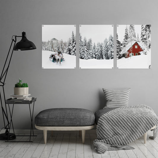(Set of 3) Triptych Wall Art Cabin Snow Storms by Tanya Shumkina - Poster Print