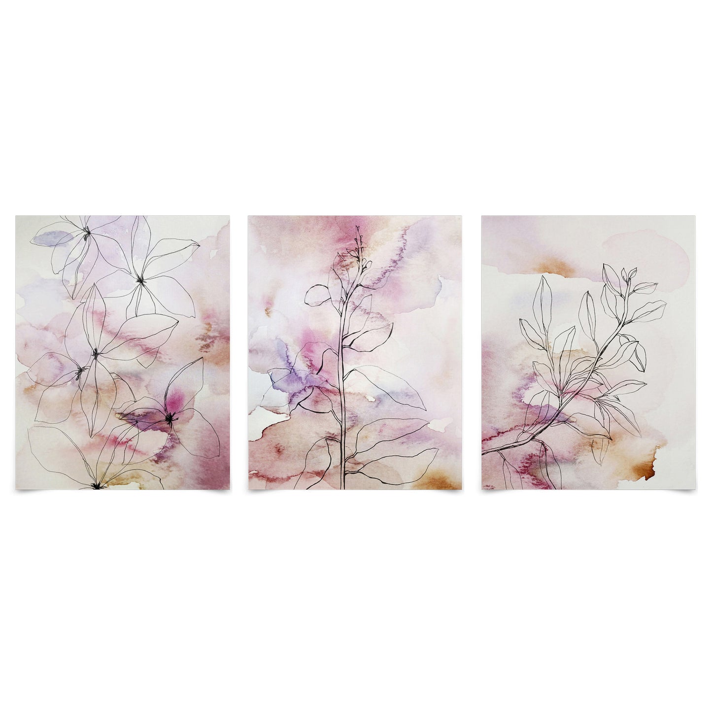 (Set of 3) Triptych Wall Art Watercolor Plant Sketches by Hope Bainbridge - Poster Print