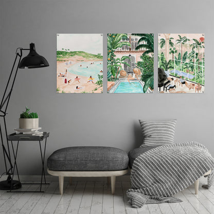 (Set of 3) Triptych Wall Art Tropical Travel GIrl by Sabina Fenn - Poster Print