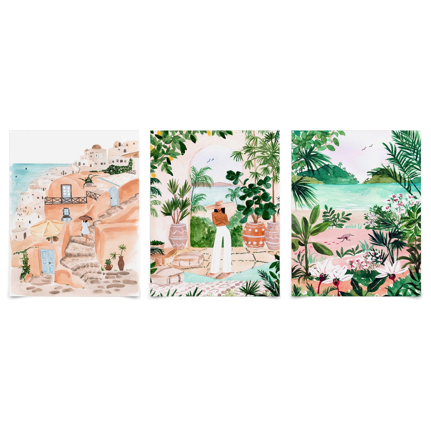 (Set of 3) Triptych Wall Art Beach and Botanical Travels by Sabina Fenn - Poster Print