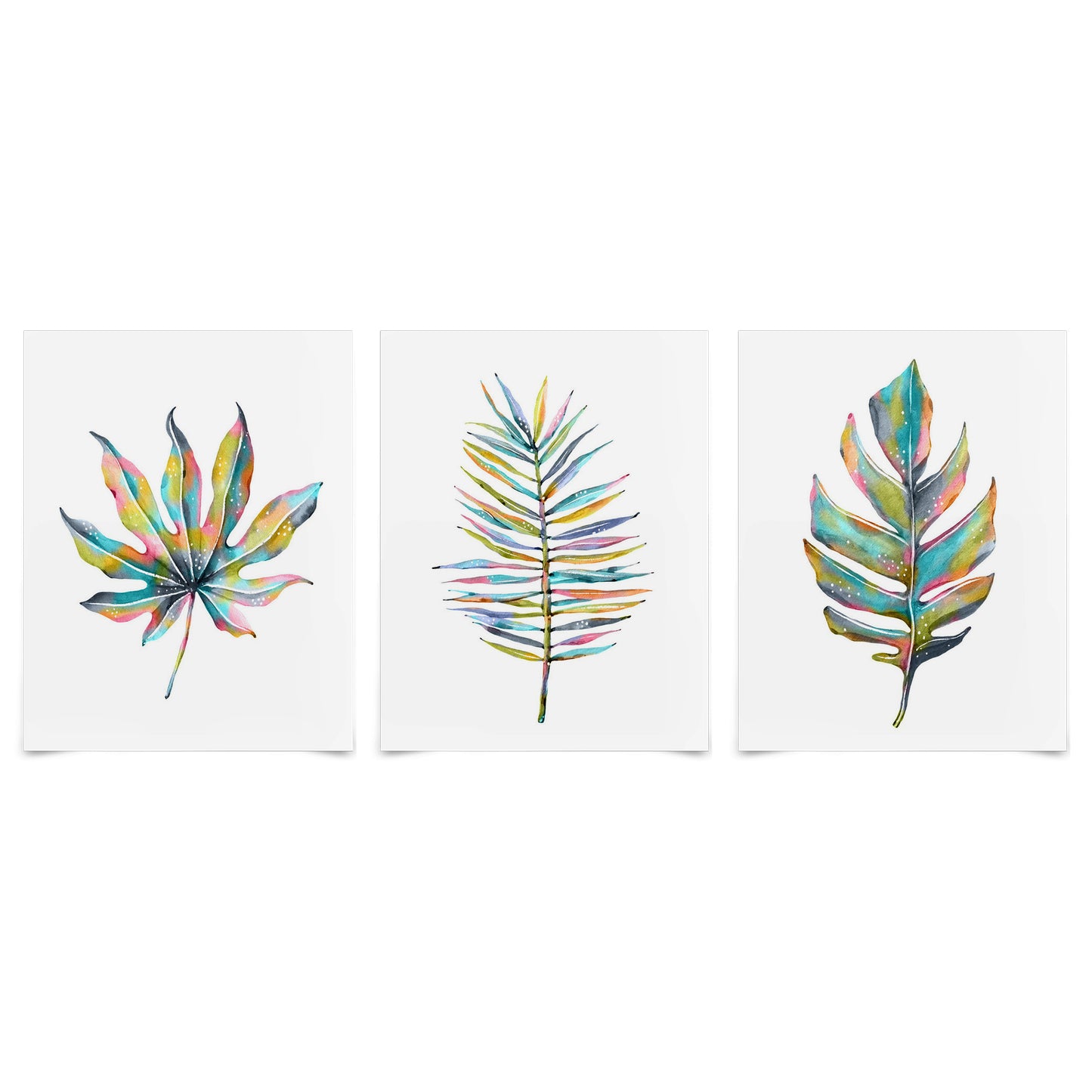 (Set of 3) Triptych Wall Art Rainbow Palm Leaves by Lisa Nohren - Poster Print