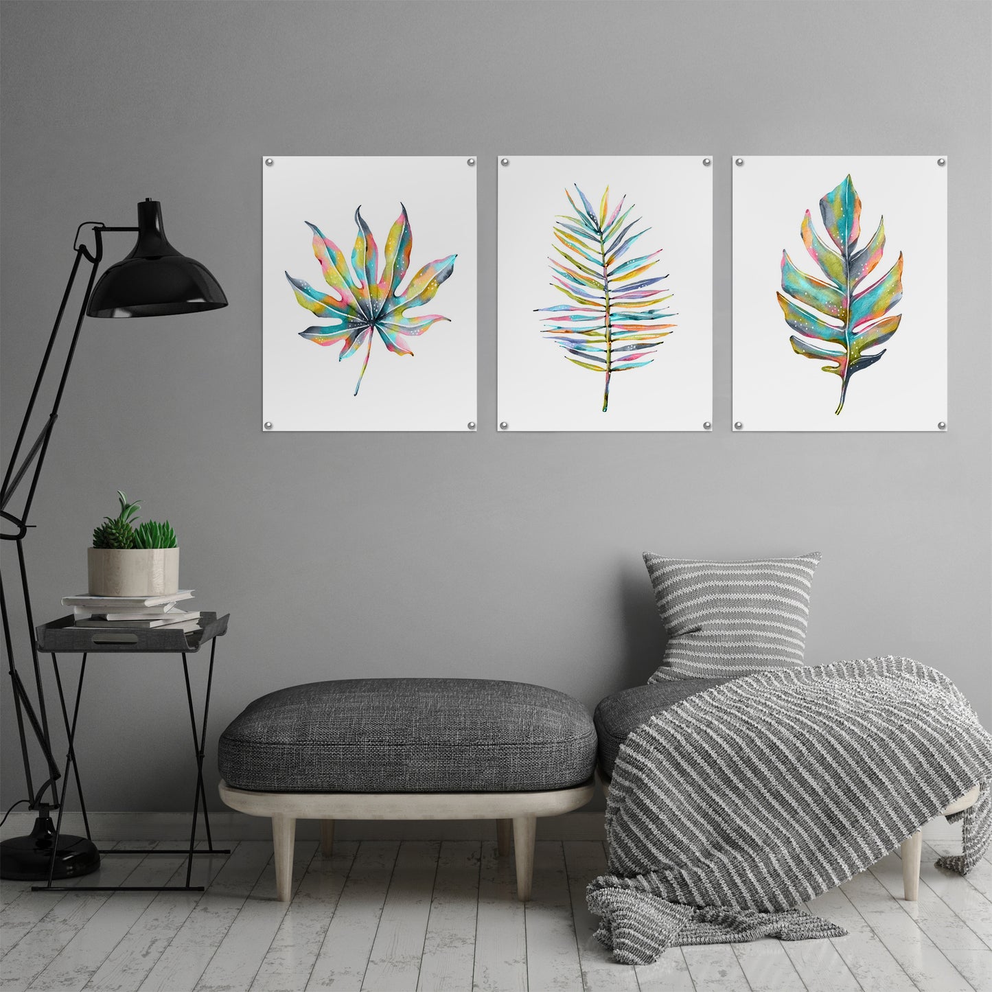 (Set of 3) Triptych Wall Art Rainbow Palm Leaves by Lisa Nohren - Poster Print
