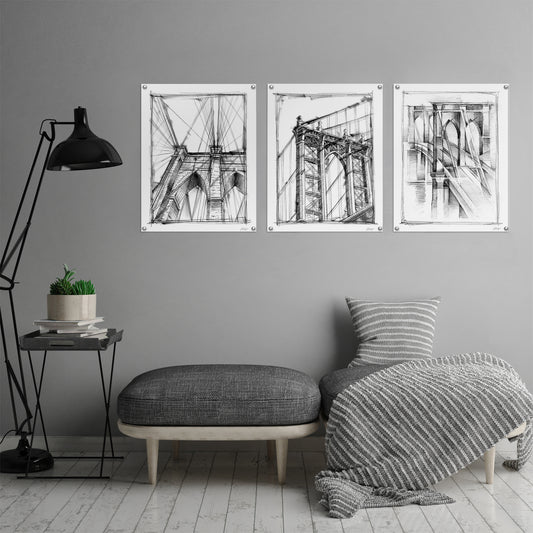 (Set of 3) Triptych Wall Art Brooklyn Bridge Sketches by World Art Group - Poster Print