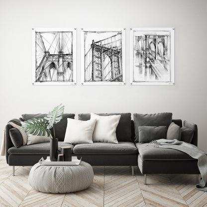(Set of 3) Triptych Wall Art Brooklyn Bridge Sketches by World Art Group - Poster Print