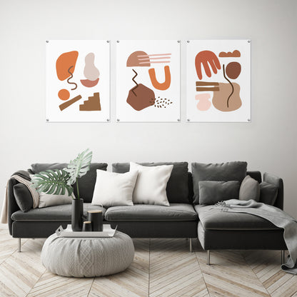 (Set of 3) Triptych Wall Art Terracotta Abstract Shapes by Wall + Wonder - Poster Print