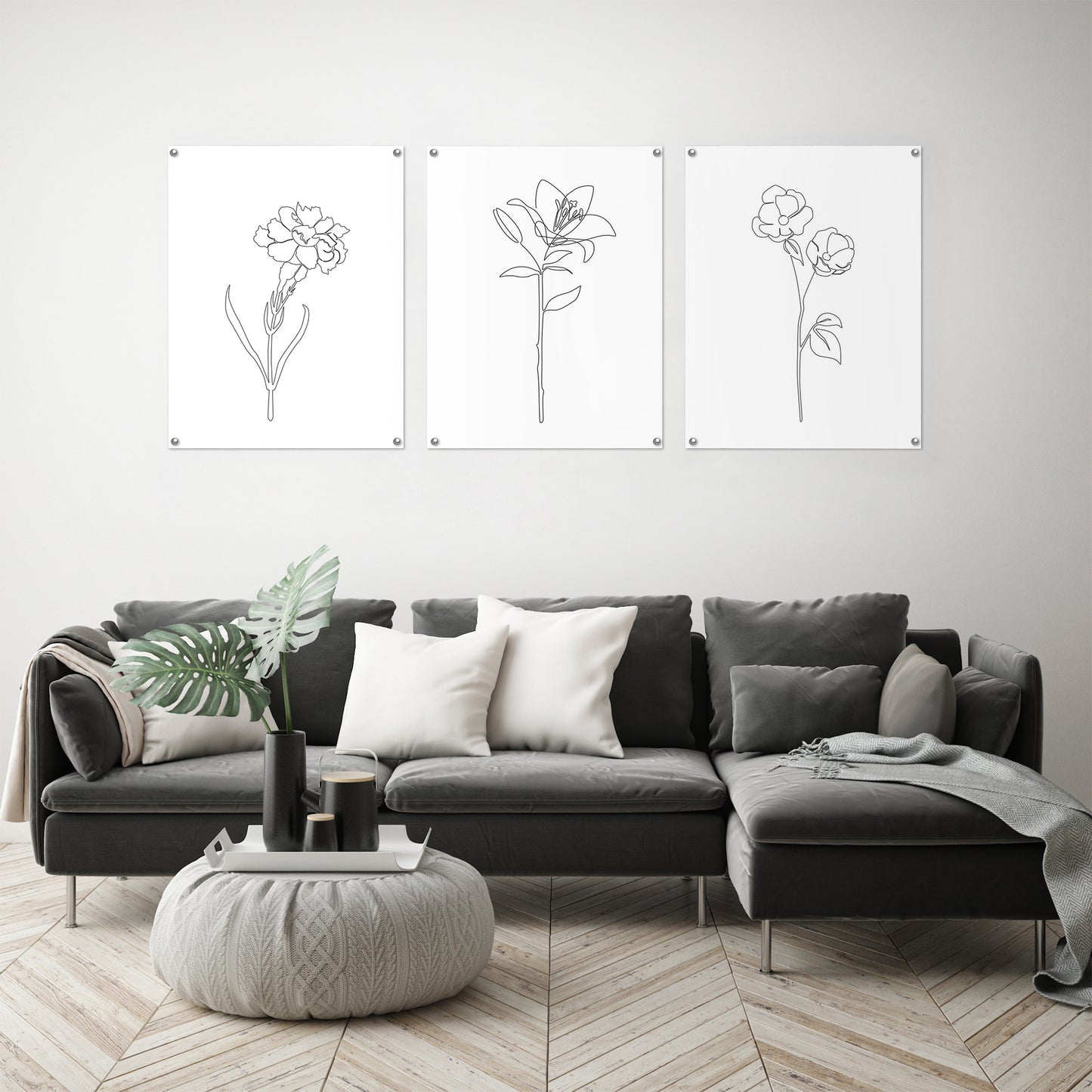 (Set of 3) Triptych Wall Art Floral Sketches by Explicit Design - Poster Print
