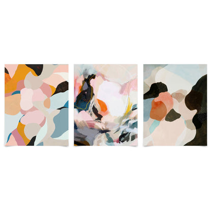 (Set of 3) Triptych Wall Art Peachy Paintings by Louise Robinson - Poster Print