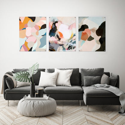 (Set of 3) Triptych Wall Art Peachy Paintings by Louise Robinson - Poster Print