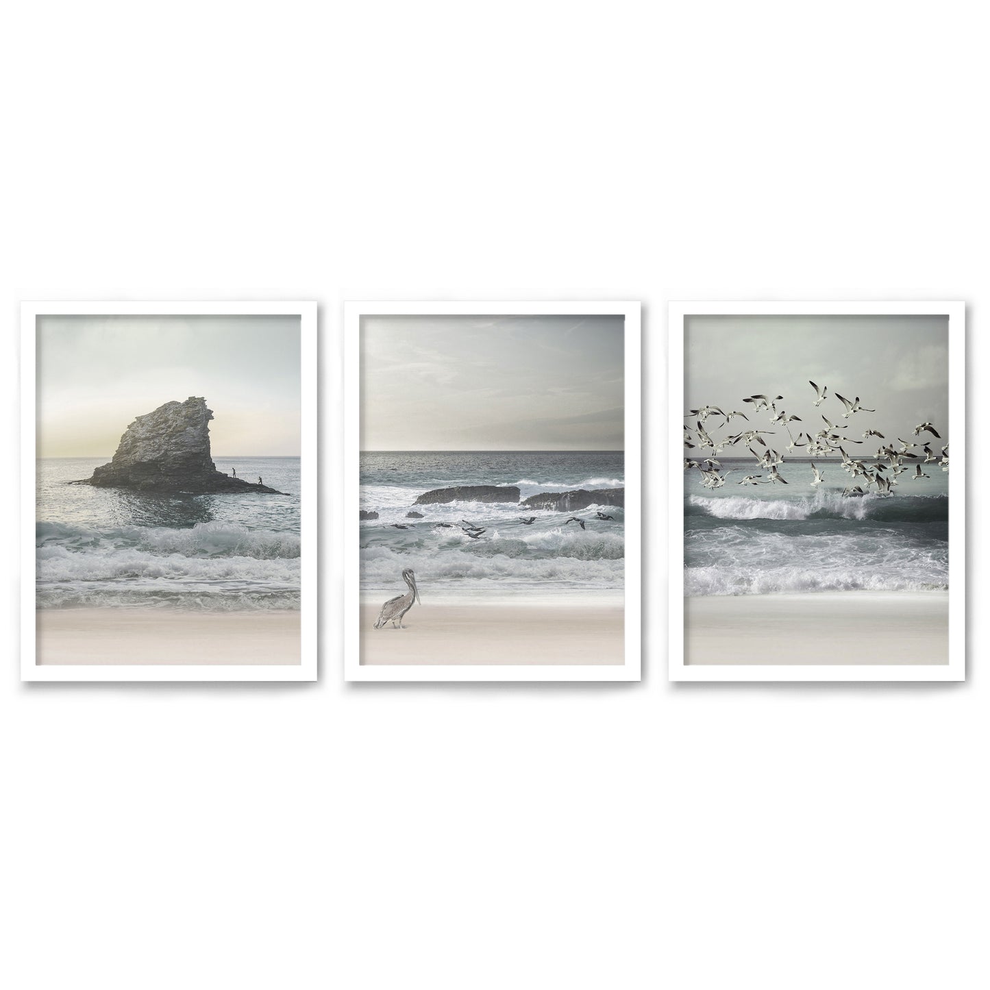 Morning Beach Walks by Tanya Shumkina - 3 Piece Framed Triptych Wall Art Set - Americanflat