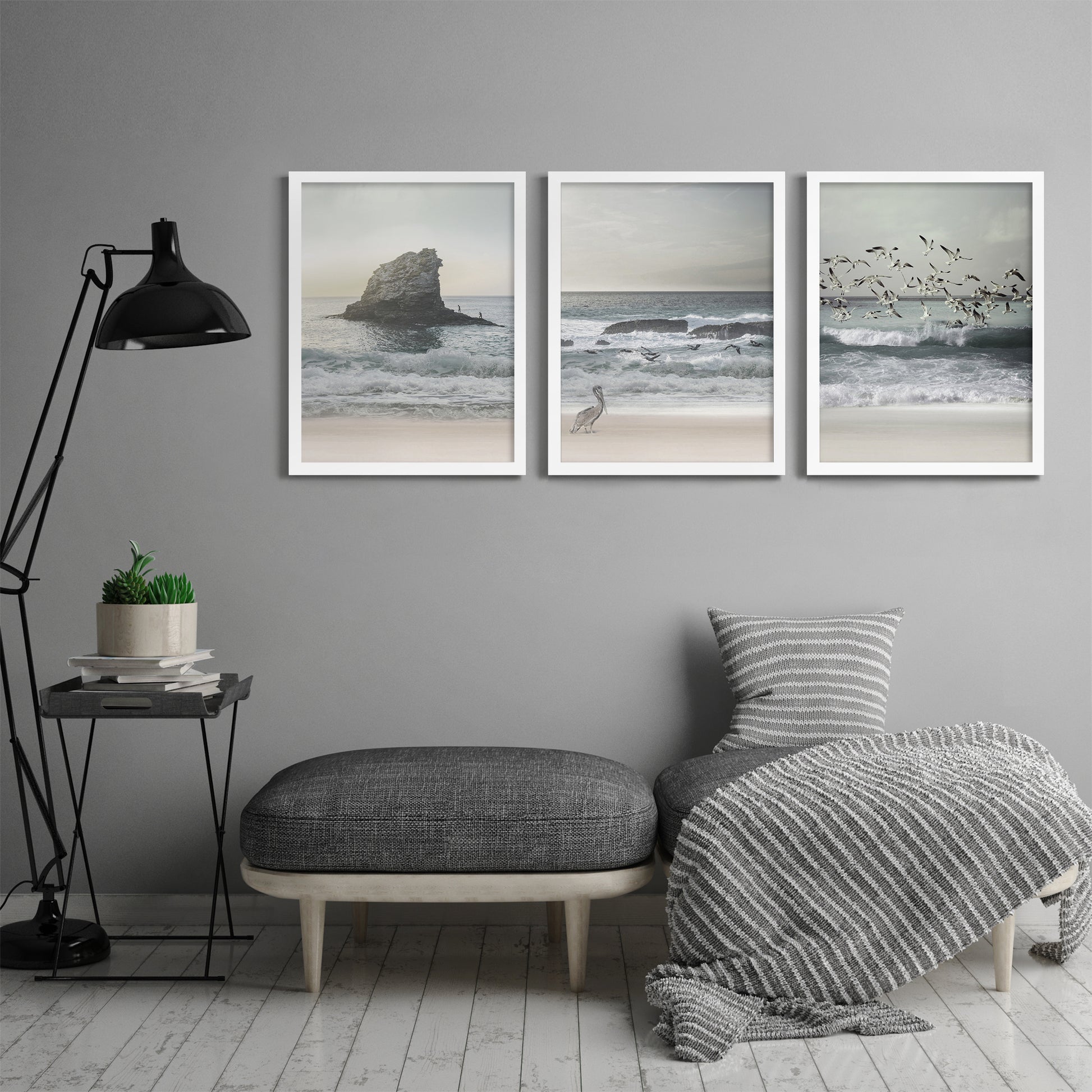 Morning Beach Walks by Tanya Shumkina - 3 Piece Framed Triptych Wall Art Set - Americanflat