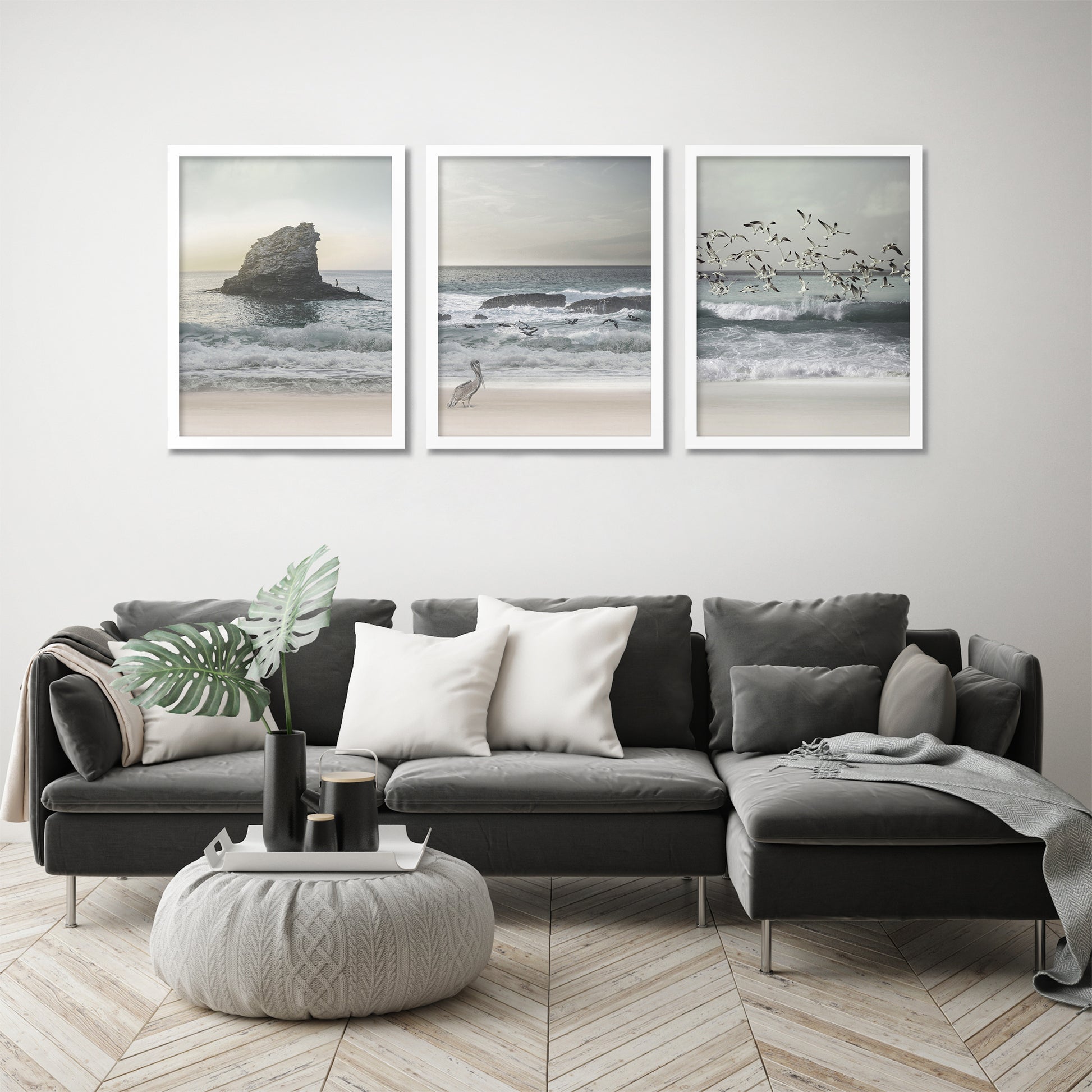 Morning Beach Walks by Tanya Shumkina - 3 Piece Framed Triptych Wall Art Set - Americanflat